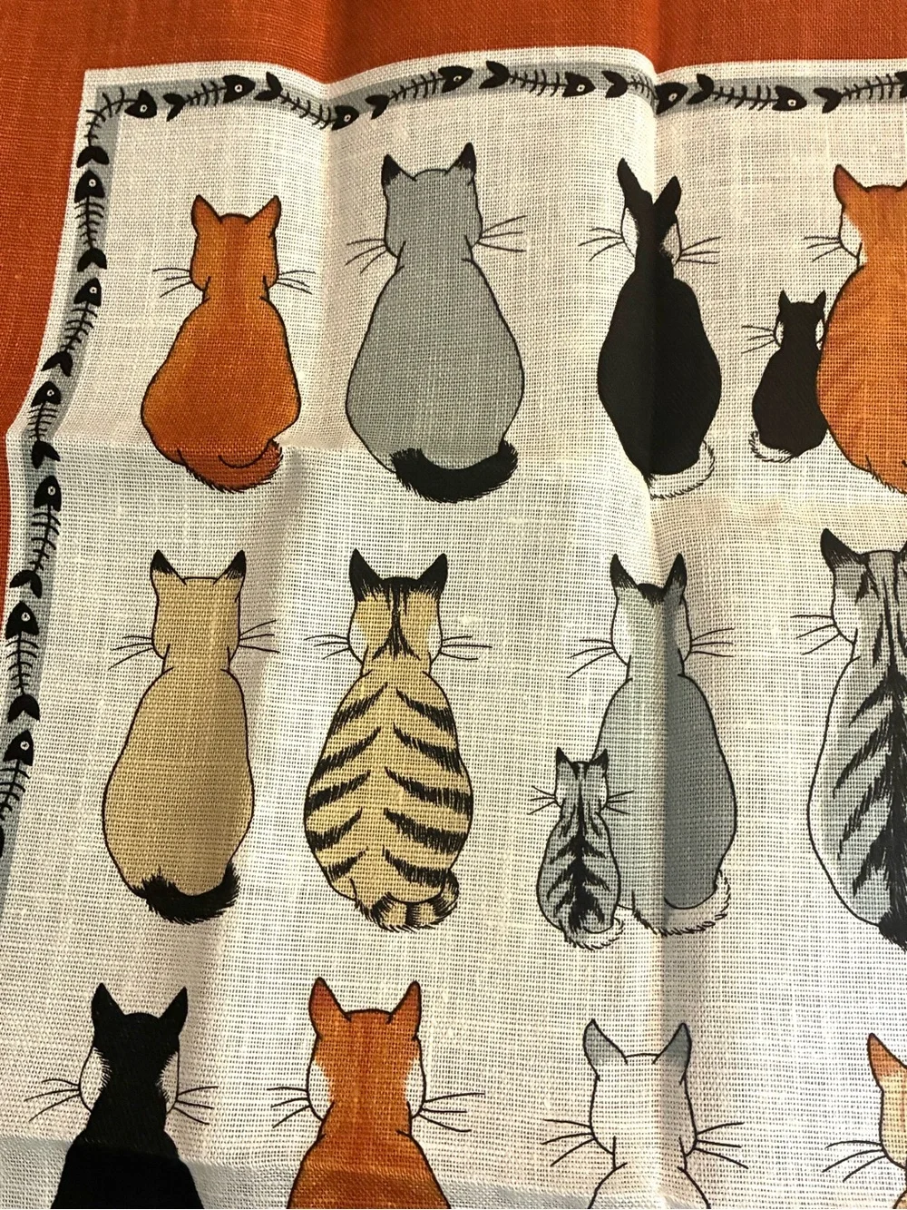 Vintage Ulster Weavers Irish Linen Cats in Waiting Tea Towel Made in Ireland